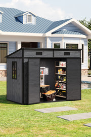 8x4ft Outdoor Large Shed Plastic Garden Tools Bike Storage Shed House SlopedRoof