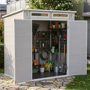 6X4FT Plastic Garden Storage Shed Outdoor Tool House With Floor & Lockable Doors