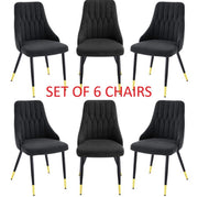 6 Black Velvet Dining Chairs set Gold Tip Legs velvet luxury dining chairs x 6