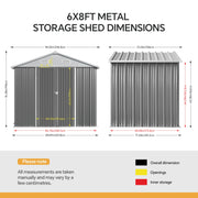 8 x 6ft Metal Garden Shed Waterproof Outdoor Bike Storage for Tool Organization