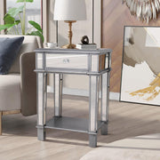 Silver Mirrored End Table with 1 Chest of Drawer Sofa Side Accent Table Storage