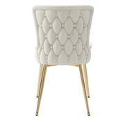 Set of 2 Velvet Dining Chairs Beige Upholstered Gold Metal Legs Kitchen Chairs