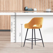 Set of 2 Bar Stools Velvet/PU Metal Legs Breakfast Stools Armrest Padded Chairs