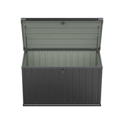 400L OUTDOOR GARDEN STEEL STORAGE SEAT UTILITY CHEST CUSHION SHED BOX TOOL BLACK