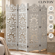 Clinton 4 Panel Folding Room Divider Floral Cut Out Privacy Screen Grey