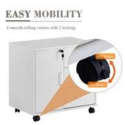 White Office Filing Cabinet Mobile Printer Stand File Storage Drawers Wheels