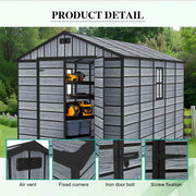 8X10FT Plastic Garden Shed Apex with Floor Window Lockable Door Wood Grain Grey