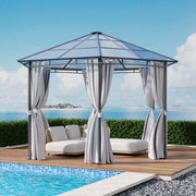 XL Hardtop Gazebo Garden Pavilion Metal Frame Polycarbonate Roof with Curtains