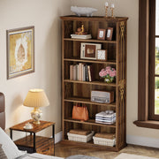 6-Tier Modern Bookshelf 75-Inch Tall Bookcases Wood Freestanding Display Shelves