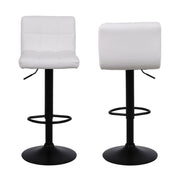 2 X White Bar Stools Breakfast Chairs Faux Leather Swivel, Black Metalwork