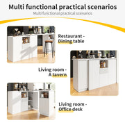 Kitchen Island Breakfast Bar Dining Table with Storage Cabinet Cupboard White
