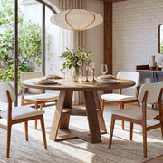 47.24'' Round Dining Table Farmhouse Wooden Kitchen Table with Storage for 4-6