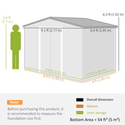 9 x 6FT Galvanised Garden Storage Shed with Sliding Door, Silver