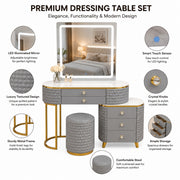 Dressing Table Set with LED Mirror Storage Cabinet Makeup Vanity Cushioned Stool