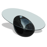 WALPLUS Oval Glass Coffee Table High Gloss Black Modern Sofa Centre Piece