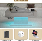 High Gloss LED Coffee Table Cocktail Center Table Modern Living Room Rectangle