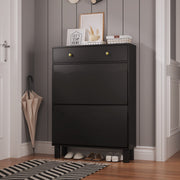 Modern Freestanding Shoe Cabinet Organizer with 2 Flip & 1 Pull-Out Drawers New