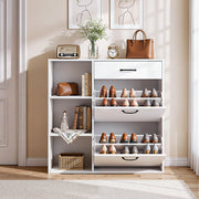 Shoe Storage Cabinets w/ Drawer & Side Cupboard 4 Tier Adjustable Flip-Down Scfn