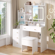 Dressing Table With 5 Drawers LED Mirror Set Makeup Desk Vanity Table Bedroom