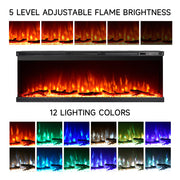 80 inch Electric Fireplace 3 Sided Panoramic Fire Log Standing Insert LED Flames