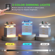 Set of 2 LED Bedside Tables, 3-Colour Lights & Motion Sensor, Charging Station