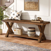 43.3-Inch Solid Wood Dining Bench with X-Shaped Legs & Storage Shelf for Kitchen