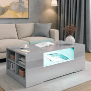 Led Coffee Table with 2 Drawer Storage, High Gloss Coffee Table for Living Room