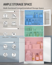 Kitchen Pantry Cupboard LED Tall White Storage Cabinet Glass Doors Shelves 170cm