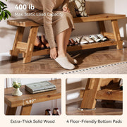 63-Inch Farmhouse Solid Wood Entryway Bench with Shoe Storage Shelf for Hallway