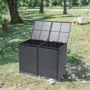 Double Wheelie Bin Storage Garden Rubbish Dustbin 2 Shed PE Rattan Store Cover