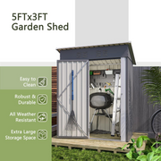 Metal Garden Shed 152x72x182cm Outdoor Storage Pent Roof Tool Shed Grey