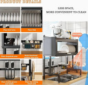 Space Saving Over The Sink Dish Drying Rack with Cover 2 Tier Dish Drainer Large