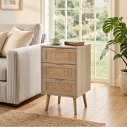 Bedside Tables Set of 3 Rattan Drawers, Bedroom Side Table with 3 Drawers