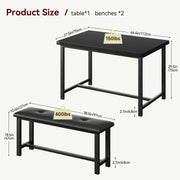 3-Piece Dining Set with 2 Benches, Stain Resistant, Steel Frame for Small Spaces