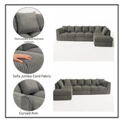 Corner Grey Jumbo Cord 6-7 Seater Modular Sofa with Spacious Footstool Included