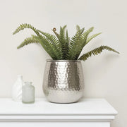 Round Silver hammered metal planter plant pot decorative botanical vase display