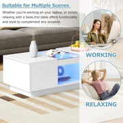 White Coffee Table !SALE! High Gloss LED RGB Storage Drawers 100cm Modern