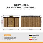 10X8FT Metal Garden Storage Shed Waterproof Shed w/ Sliding Door Free Foundation