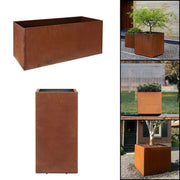 Corten Steel Rectangle Cube Planter Garden Plants Pot In/Outdoor Trough Tub Box