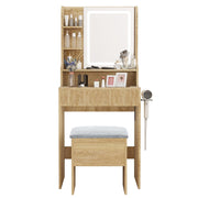 Modern Dressing Table Stool Set with LED Lights Mirror Vanity Makeup Desk Drawer