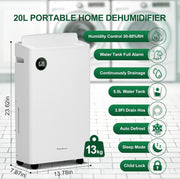 Philodeco 20L/Day Dehumidifier 5.5L Tank Timer Display Hose Laundry Condensation