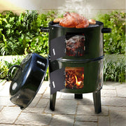 3 In 1 Charcoal Smoker BBQ Grill Patio Garden Camping Roaster with Thermometer