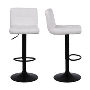 2 X White Bar Stools Breakfast Chairs Faux Leather Swivel, Black Metalwork