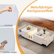 Led Coffee Table with 2 Drawer Storage, High Gloss Coffee Table for Living Room