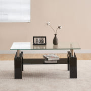 Coffee Table Clear Glass Top Black Shelf with Black High Gloss Legs Modern Home