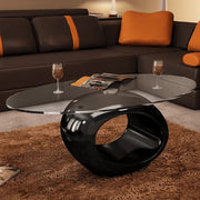 WALPLUS Oval Glass Coffee Table High Gloss Black Modern Sofa Centre Piece