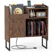 Large Turntable Cabinet Record Player Stand with Power Outlets Vinyl Holder