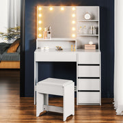 Dressing Table Vanity Makeup Desk Set with LED bulbs Mirror and Stool 5 Drawers