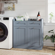 COSTWAY Double Tilt-Out Laundry Hamper Cabinet with 2 Drawers-Grey