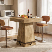 37.4'' H Square Bar Table Modern High Pub Table w/ Metal Footrest for Small Bars